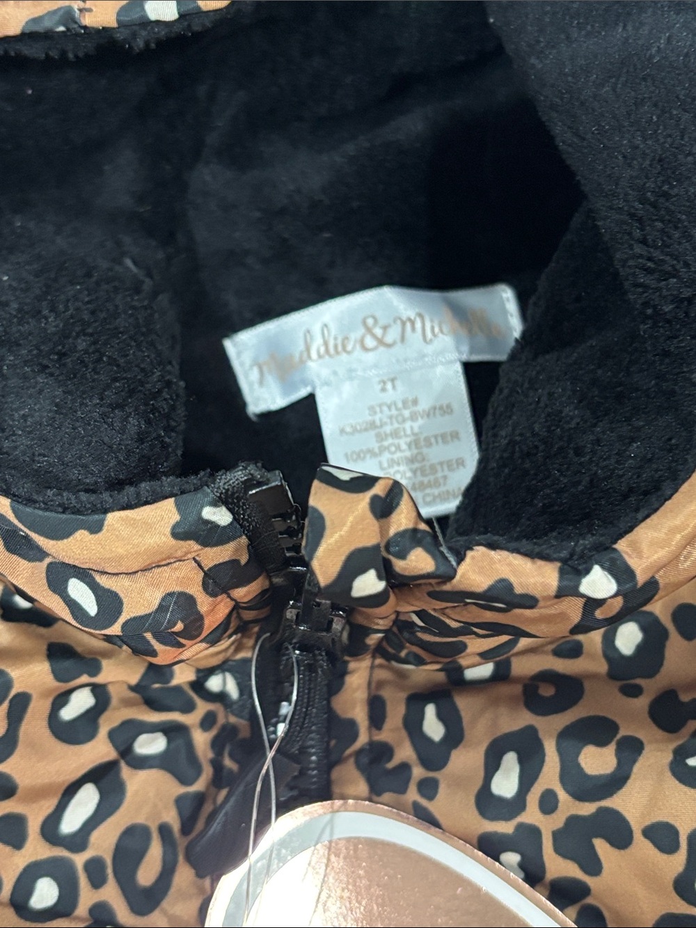 Maddie & Michelle Leopard Print Puffer Jacket - Brown & Black - Picture 2 of 5